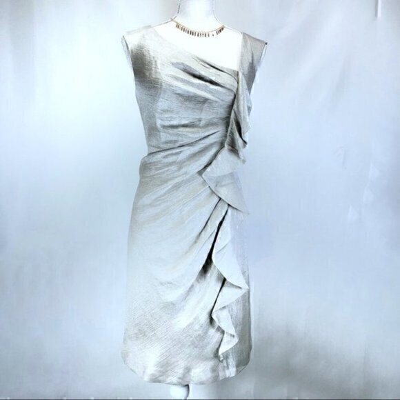 Suzi Chin for Maggy Boutique Sequin Ruffle Silver/Gray Metallic Evening Dress 6 - Picture 1 of 10